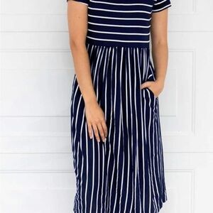 Navy Striped Midi Dress